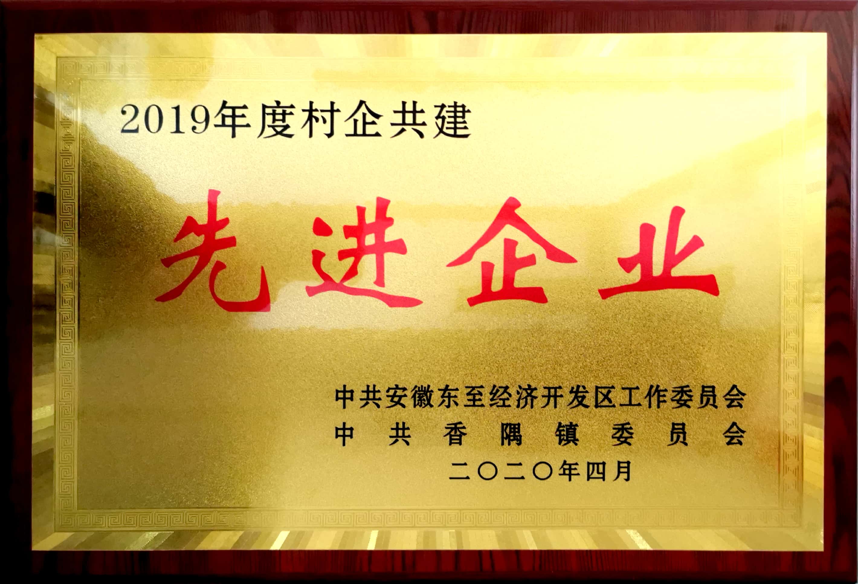 祝賀嘉智信諾榮獲東至經(jīng)濟(jì)開發(fā)區(qū)、香隅鎮(zhèn)委員會(huì)“2019年度村企共建先進(jìn)企業(yè)”